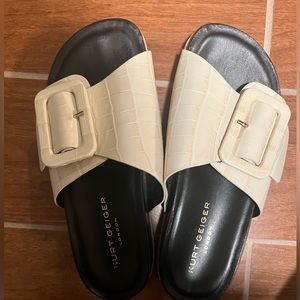 Kurt Geiger London cream large buckle sandals. Size US 9. Eur 40. Made in Brazil